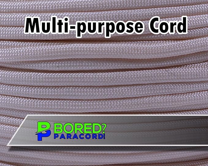 BORED? PARACORD! 550 lb Paracord - Ideal for Crafting, Camping, DIY Projects, Active & Military Outdoors - Strong Survival Rope - Tactical Parachute Cord Type III - Cream 100 Feet