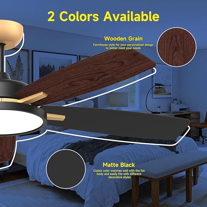 Roomratv Ceiling Fans with Lights,52 inch Smart Ceiling Fans with Dimmable LED Light Compatible with Google Home Alexa App Control(Black Gold