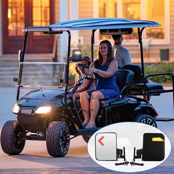 Universal Golf Cart Side Mirrors Rear View Mirror with Turn Signal Light for Club Car,EZGO and Yamaha Golf Carts
