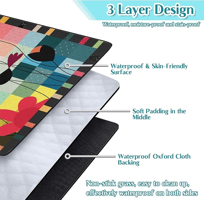 Abstract Floral Picnic Blankets Waterproof Foldable, 60″X80″ Thick Picnic Mat Outdoor Blanket for Grass, Modern Beach Blanket Sandproof Picnic Accessories for Camping Party Park Travel
