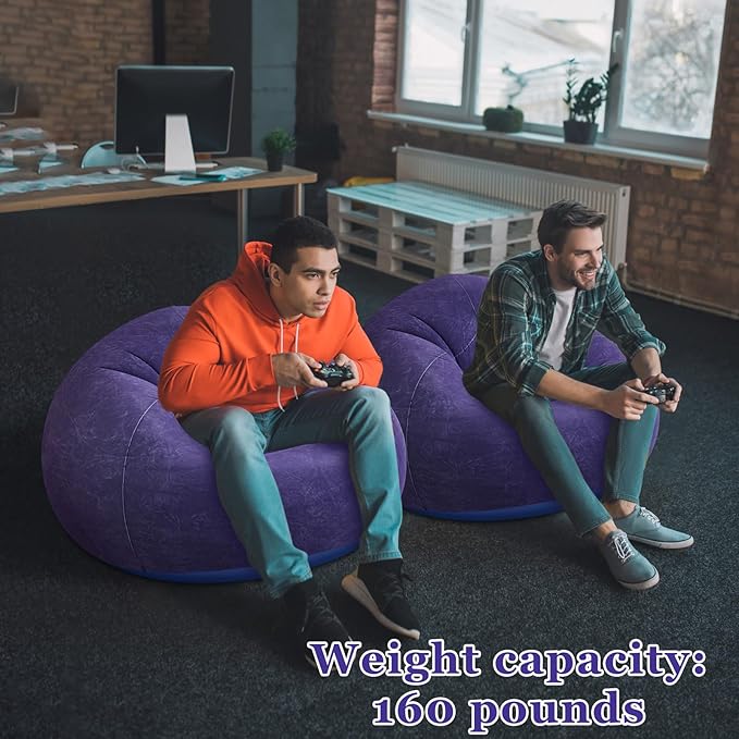 Realspring Inflatable Bean Bag Chairs Outdoor Blow up Camping Chairs Inflatable Lazy Sofa Folding Portable Bean Bag Loungers Couch for Movie Night(Blue,6 Pcs)