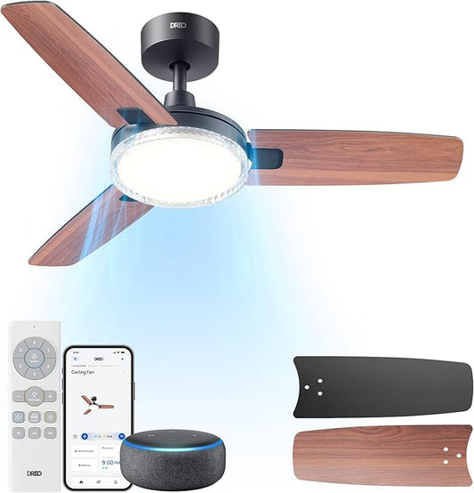 Dreo Smart Ceiling Fans with Lights, 42 Inch Black Ceiling Fan, 12 Speeds & 3 Fan Modes, Stepless Color Tones, Dimmable LED Light, 1-12H Timer, Quiet DC Motor, Remote/APP/Alexa/Wall Switch Control