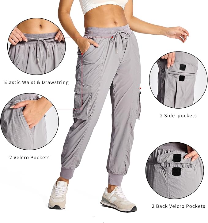 smawell Women's Hiking Cargo Pants with Pockets Lightweight Quick Dry Joggers Travel Camping Outdoor Pants