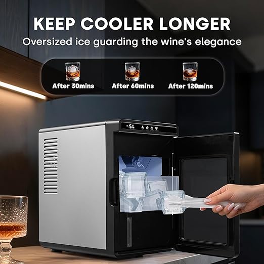 Large Cube Ice Maker Countertop, Nugget Ice Machine with Scoop&Basket, 22lbs/24H, Self-Cleaning, Portable Ice Maker for Whiskey, Cocktails, and Iced Beverages