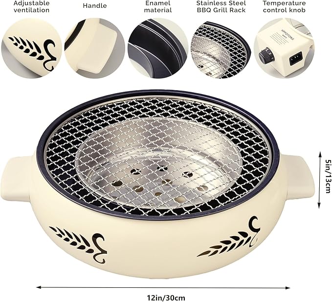 2 IN 1 Smokeless Indoor Electric BBQ Grill/Portable Charcoal Grill with Grill Pan and Grill Net,for Indoor Outdoor Cooking, Bonfire, Patio, Backyard Picnic