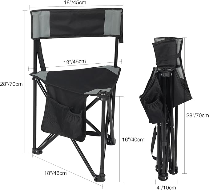 REDCAMP 2 Pack Tripod Camping Chairs Folding Lightweight, Portable 3 Legged Tripod Stool Seat with Backrest, Small Golf Chair Compact for Adults Fishing Hunting, Black