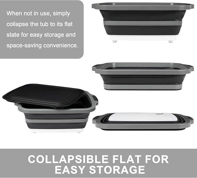 Tiawudi Large Collapsible BBQ Prep Tub with Lid(4.22 Gal/16L), Foldable Camping Sink with Colander, Cutting Board, Dish Basin for Kitchen, Bowl, Vegetable and Fruit, Storage Basket for Picnic