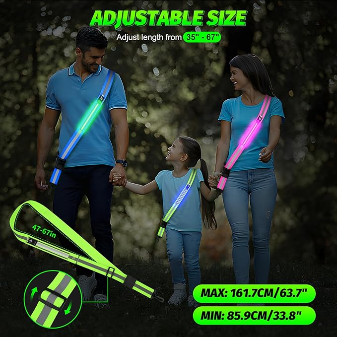 LED Running Gear High Visibility Reflective Belt Sash, Adjustable Night Walking Safety Gear, Rechargeable Light Up Running Reflective Belt for Runners Walkers Men Women