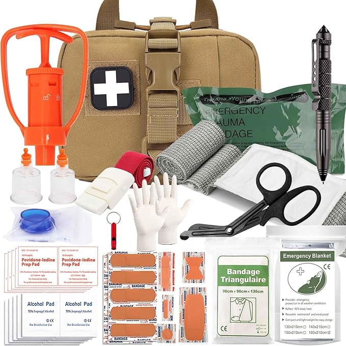 Tactical Ifak Trauma Kit - Emergency First Aid Bleeding Control Kit, Snake Bite & Bee Sting Supplies, Venom Extractor Pump