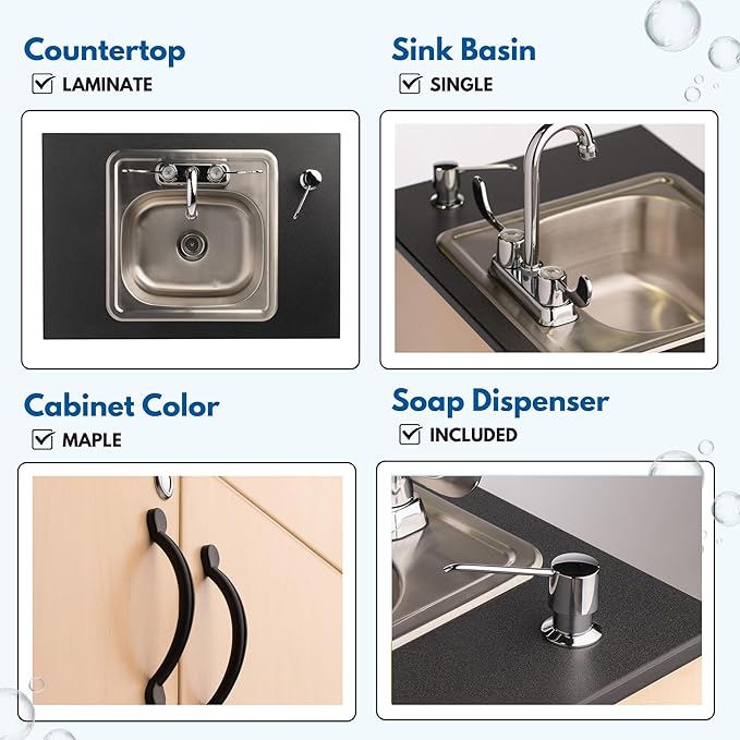 Ozark River Portable Sinks Premier 1, Maple Laminate-Laminate Countertop-Stainless Basin, Self Contained Sink, Hand Washing Station, Portable Sink with Hot Water, Portable Sink Hand Wash Station