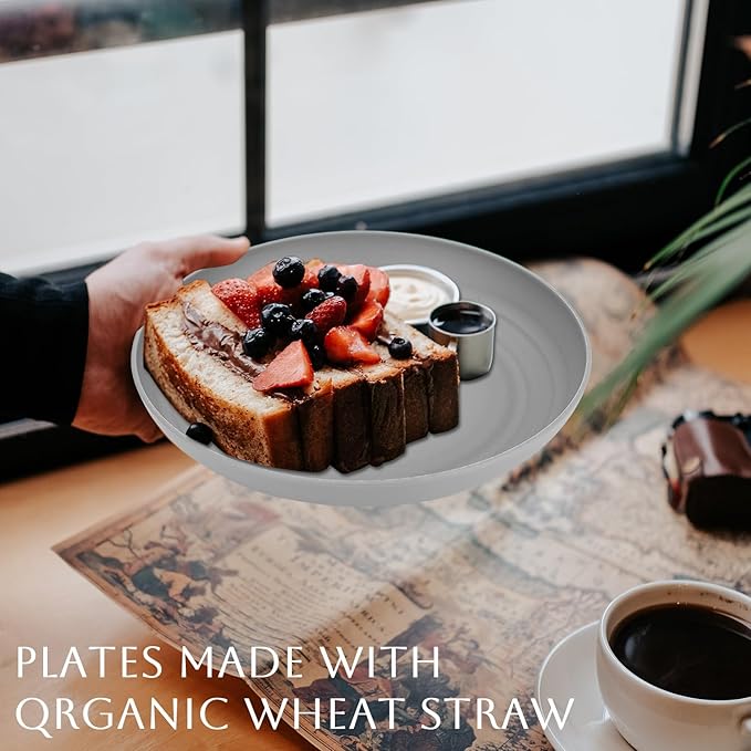 Homienly Dinner Plates Set of 8 Premium Wheat Straw Alternative to Plastic, Lightweight Round, Microwave & Dishwasher Safe, Unbreakable (Grey, 10 inch)