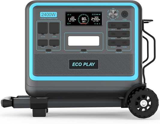 Eco Play SYD2400 Portable Power Station with Trolley, 2048Wh LiFePO4 Battery Backup, 2400W Solar Genarator with 500W Solar Input, Adjustable Input Power for Camping, Power Outages