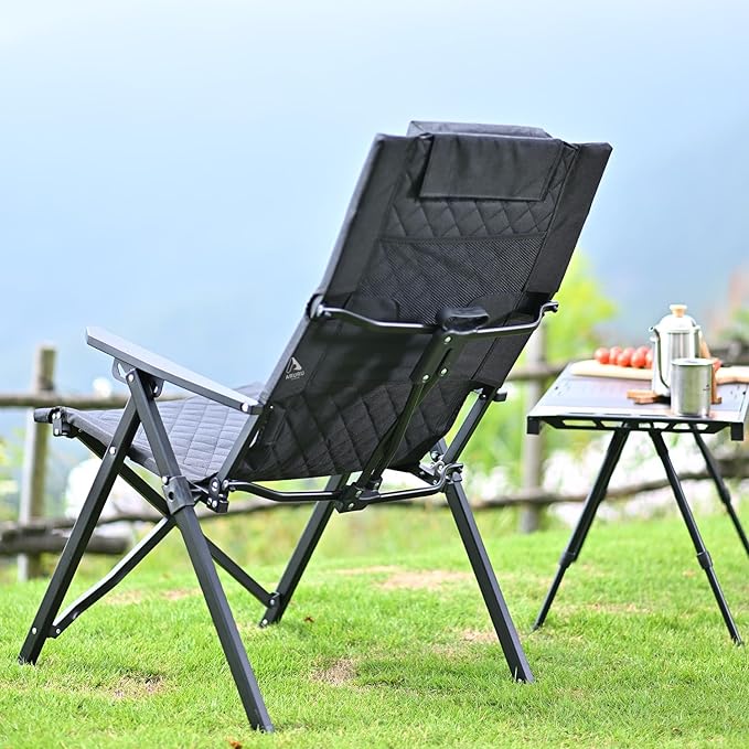 Reclining Camping Chair, Heavy Duty Folding Chairs with 4-Stage Adjustable High Back for Adults, Compact Foldable Outdoor Patio Reclining Chair with Storage Bag （Green）