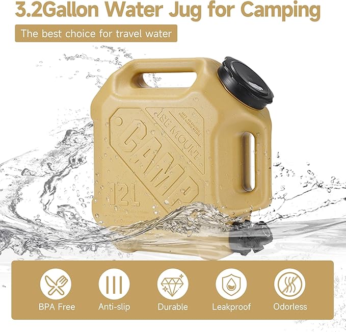3.2 Gallon Water Jug with Spigot, Portable Water Tank BPA Free, Leak-Proof Water Containers for Camping Water Storage Containers for Emergency Outdoor Hiking Picnic, Green/Black/Yellow