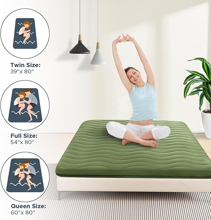 Japanese Floor Mattress, 100% High Density Comfortable Foam, 4" Thicken Foldable Mattress Tatami Mat Sleeping Pad, Ideal for Comfort and Support, Kids Floor Lounger Pillow Bed Sofa, Green, Full