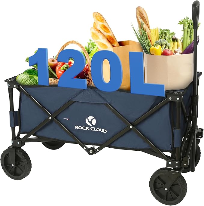 ROCK CLOUD Folding Wagon Cart Utility Outdoor Camping Carry Cart Heavy Duty Portable Collapsible Garden Cart with Universal Wheels and Adjustable Handle for Outdoor Camping Beach Sports