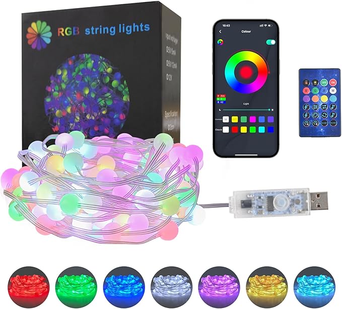 Globe String Lights 100 LED 33FT, Color Changing Fairy Light with Remote & APP Control, RGB Twinkle Lights Outdoor Waterproof USB Music Sync Timer DIY for Bedroom Indoor Garden Party Decorations