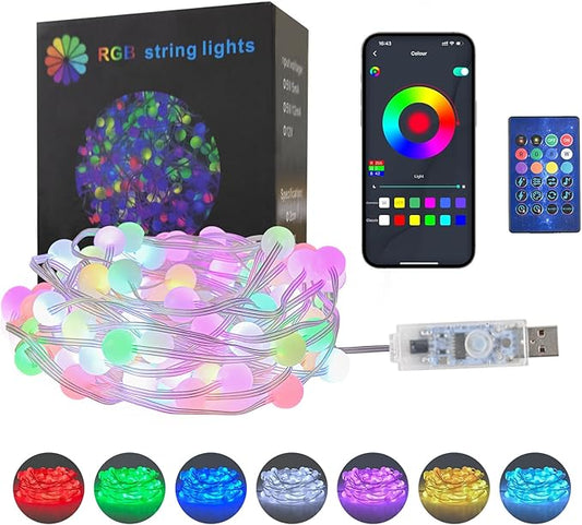 Globe String Lights 100 LED 33FT, Color Changing Fairy Light with Remote & APP Control, RGB Twinkle Lights Outdoor Waterproof USB Music Sync Timer DIY for Bedroom Indoor Garden Party Decorations