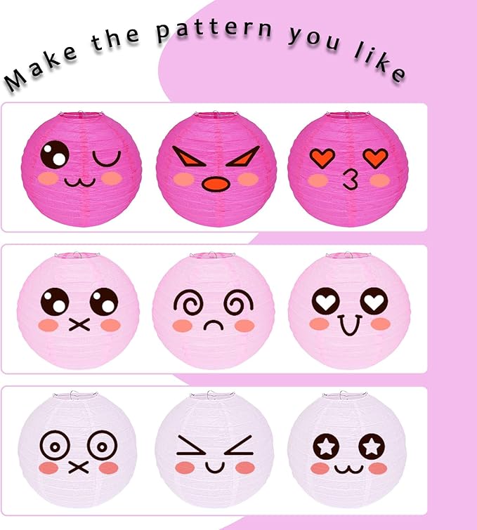 12Pcs Round Paper Lanterns Assorted Sizes (6" 8" 10" 12") for Home Decor, Restaurant, Church, Wedding, Birthday Party Decorations, Hanging Chinese Japanese Paper Lantern Lamps (Pink Series)