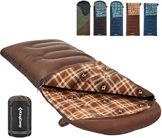 KingCamp Sleeping Bag for Adults, Cold Weather & Warm XL Big and Tall Flannel Sleeping Bags with Compression Sack Portable Waterproof Essentials Gear Accessories for Outdoor Camping