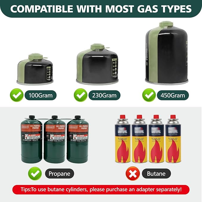 2 Burner Portable Camping Stove with Griddle 17200 BTU Folding Camp Gas Stove Camping Adjustable Burners Piezo Ignition