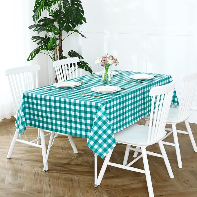 Romanstile RectangleVinyl PVC Tablecloth, 100% Waterproof Buffalo Plaid Plastic Table Cloth, Oil Proof Heavy Duty Wipeable Table Covers for Dining/Camping/Picnic/Outdoor - 60 x 84, Teal Green