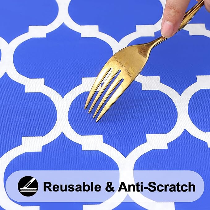 Smiry Rectangle Picnic Table Cover, Waterproof Elastic Fitted Camping Tablecloths for 4 Foot Tables, Wipeable Flannel Backed Vinyl Tablecloth Protector for Indoor, Outdoor (Blue, 24x48 Inches)