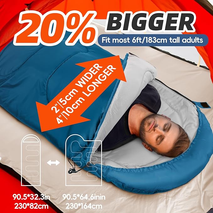 MEREZA Sleeping Bags XL for Adults Cold Weather Mens Large Wide Sleeping Bag for Big and Tall Girls Boys with Compression Sack for Camping Backpacking Warm & Cool Weather
