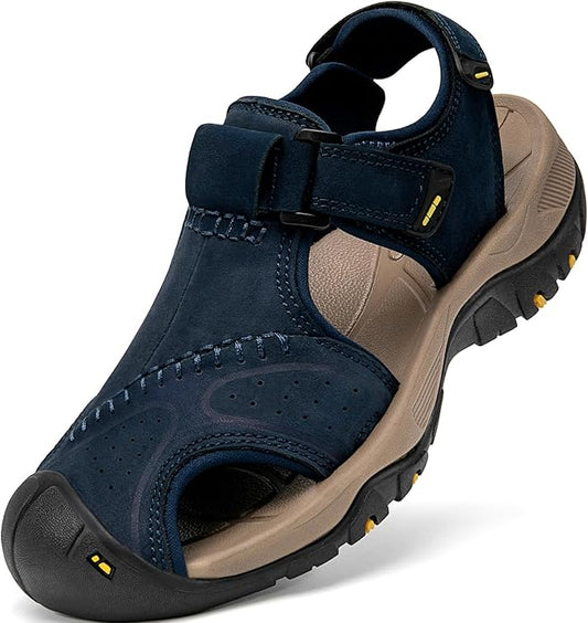 Men's Sport Sandals Closed Toe Leather Hiking Athletic Walking Outdoor Beach Trail River Fishing Water Shoes Lightweight Comfortable Waterproof
