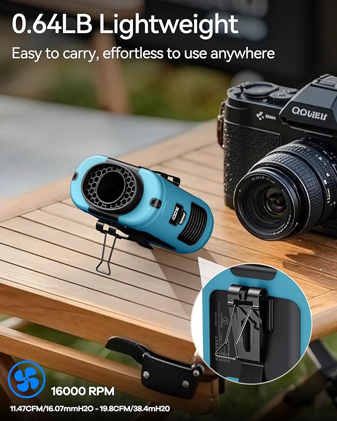 AI Portable Waist Fan Rechargeable 10000mah Belt Shirt Clip On Fan For Body Cooling That Blow Cold Air 5 Speeds Flashlight Up To 40H