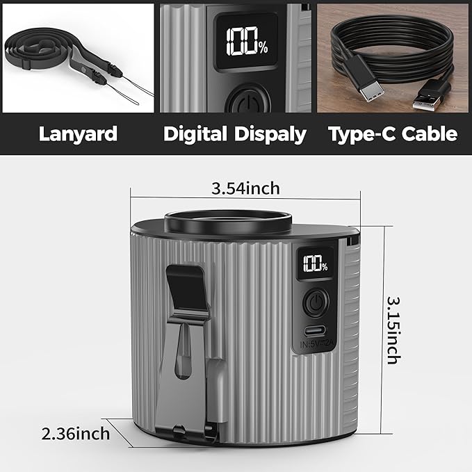 KITWLEMEN Portable Waist Fan - Personal Clip on Belt Fan, 5 Speeds 20H Cooling, Rechargeable Battery Operated, Wearable with Lanyard for Camping, Travel, Jobsite (Gray)