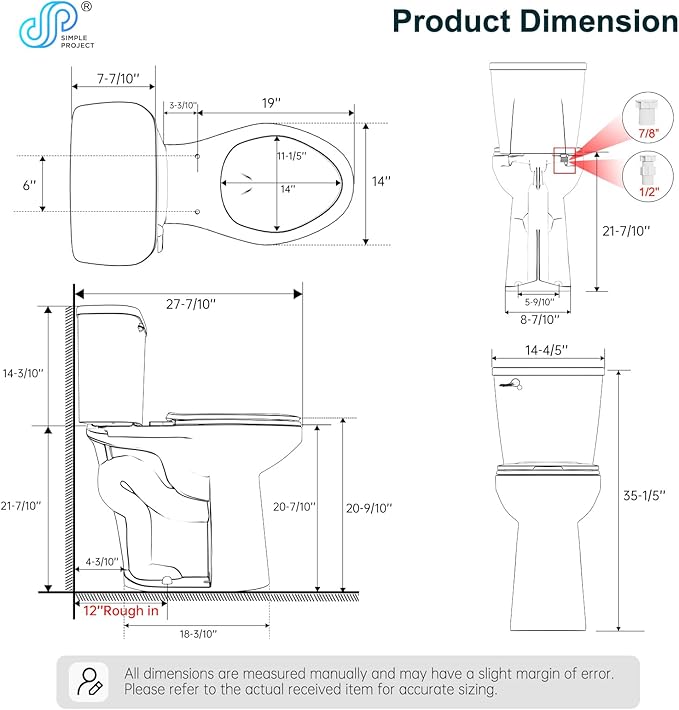 Simple Project Soft Tall Toilets for Seniors 21 inch with Comfort Chair Seat, 1.28 Gpf Powerful Single Flush High Toilet Elongated, 12 Inch Rough Extra Tall Toilet for Bathrooms & Tall Person