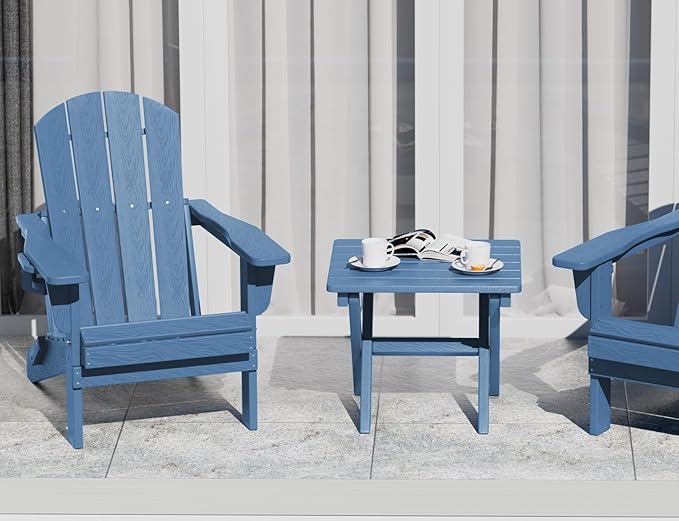 SERWALL Folding Outdoor Side Table Set of 2, Portable Adirondack Side Table, Navy