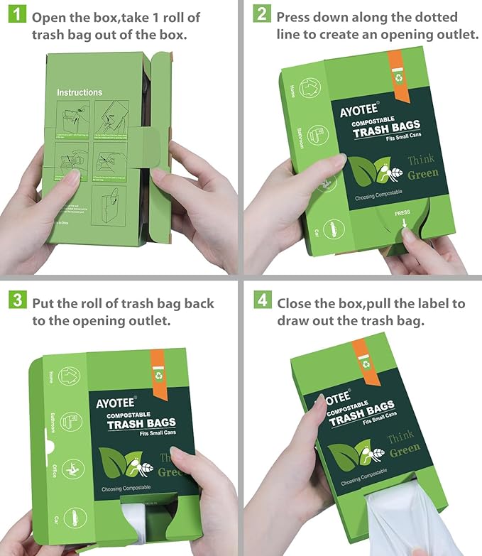 1.2 Gallon Compostable Trash Bags, Small Trash Bags for bathroom office kitchen, Strong Small Garbage Bags fit 4.5-5 Liter Trash Can,1 Gallon-1.5 Gallon,White Compost Bags