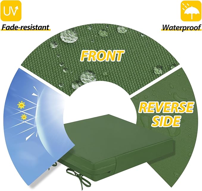 AAAAAcessories Outdoor Seat Cushions for Chairs, Waterproof, Fade-Resistant Patio Furniture Replacement Cushions, 18" x 18" x 2", Set of 2, Dark Moss