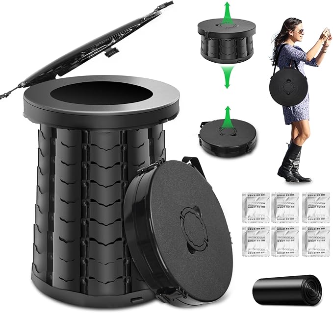 Camping Toilet, Retractable Portable Toilet for Adults Kids, Adjustable Height Portable Potty with Lid, Foldable Travel Potty for Camping, Hiking, Fishing, Car Travel, RV, Road Trip, Beach (19.7”H)