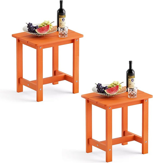 LUE BONA Outdoor Side Table Set of 2, HDPS Small Outdoor Table, Adirondack Side Table, Outside End Table for Patio, Porch, Deck, Pool, Weather Resistant/Easy Maintenance/Indoor or Outdoor Use, Orange