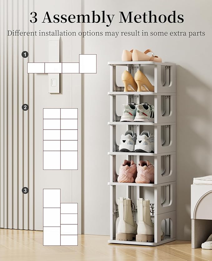 HAIXIN 10 Tier Narrow Shoe Rack, Shoe Rack for Closet, Small Shoe Rack Organizer for Front Door Entrance, Compact Stackable Shoe Storage Shelves Space Saving - Grey