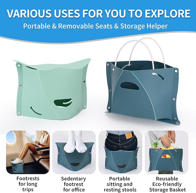 Travel Foot Rest for Airplane & Office - Portable Under Desk Foot Stool, Relieves Back & Knee Pain, Comfort for Long Flights, Cars, Subways & Trains (Blue)