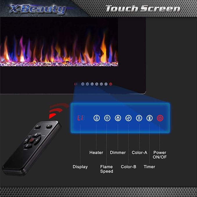 Xbeauty 30 inch Wall Mounted Recessed Electric Fireplace Insert, Flush Mount Linear Fireplace, Ultra-Thin Lightweight LED Fireplace Heater, Fit 2x4&2x6 Stud w/Touch Screen,Remote Control,1500W,Black