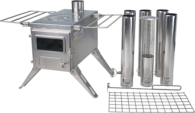 Winnerwell Nomad Medium Tent Stove | Tiny Portable Wood Burning Stove for Tents, Shelters, and Camping | 800 Cubic Inch Firebox | Precision Stainless Steel Construction | Includes Chimney Pipe