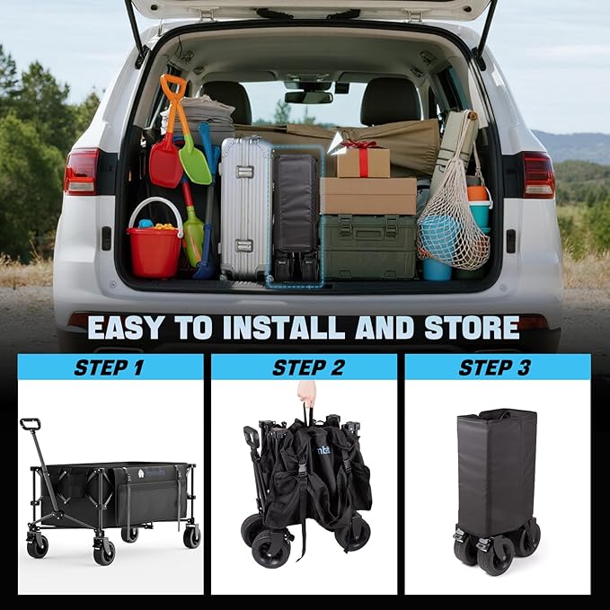 48″ Extra-Large Folding Wagon Cart, 560LBS Capacity, 350L Heavy Duty Utility Cart with Brakes, All-Terrain Wheels, 600D Oxford Fabric, Foldable Design for Camping, Beach, Travel, Festival