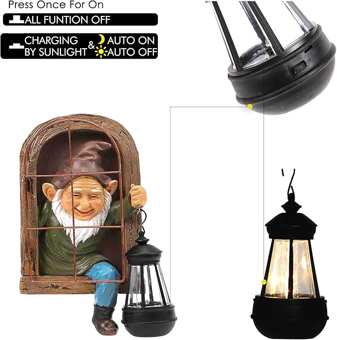 Whimsical Fairy Garden Gnomes with Solar Lights-10 Elf Out The Door Tree Hugger Garden Statues-Outdoor&Yard Decor-Tree Face Sculpture,Ideal Yard Art for Patio,Fence,Wall