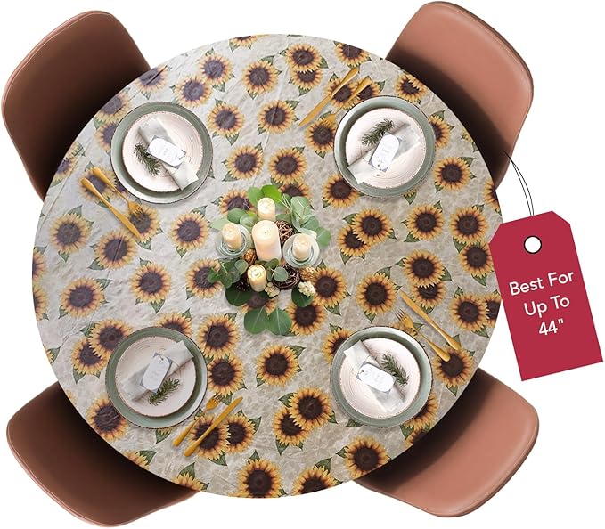 LAMINET Elastic Fitted Table Cover - Sunflower - Small Round - Fits Tables up to 44" Diameter