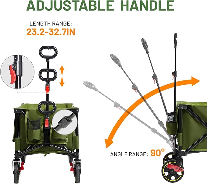 Timber Ridge 51.2'' Extended Collapsible Wagon Cart with Brakes and Cargo Net, 350LBS Heavy Duty Foldable Utility Wagon with Adjustable Handle, 400L Capacity Portable Cart for Camping Sports Shopping