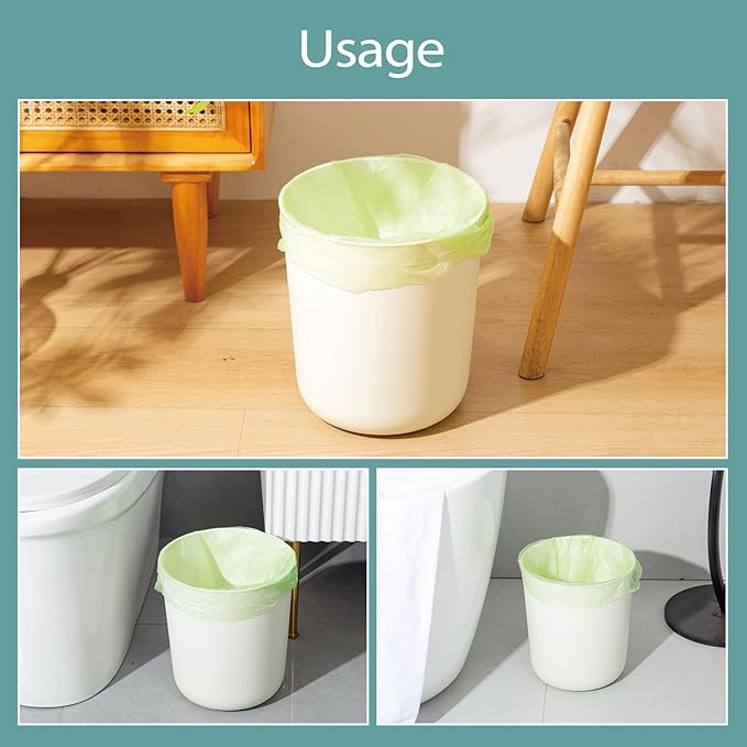 3 Gallon Small Trash Bags 100 Count Biodegradable Mini Garbage Bags Leakproof & Tear Resistant Trash Can Bin Liners Fit Bathroom, Office, Car, Diaper Pail Unscented Green