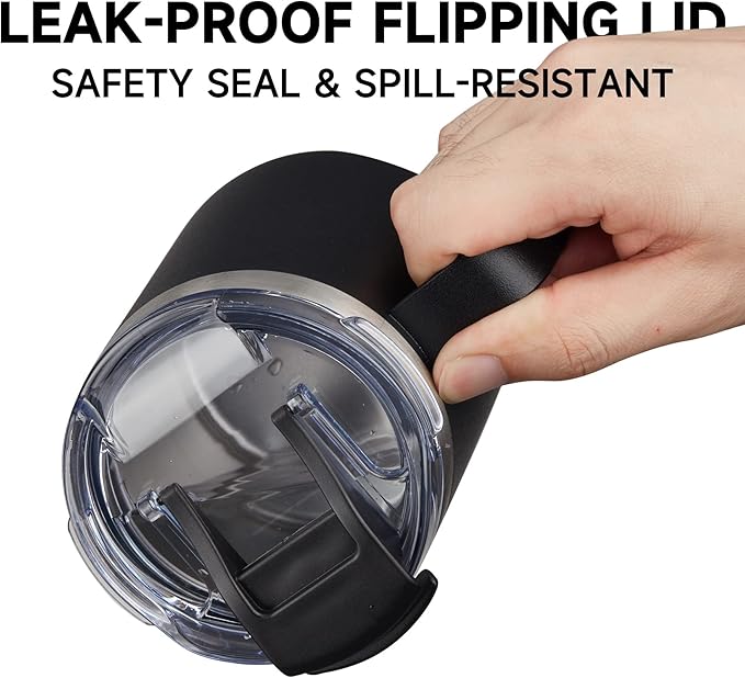 ALOUFEA 12oz Insulated Coffee Mug Cup with Handle, Stainless Steel Travel Coffee Mug with Flip Lid, Double Wall Vacuum Coffee Tumbler,Sky Blue