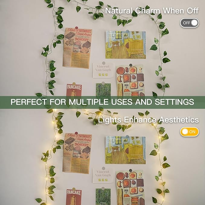 suddus Vine with Fairy Lights Battery Operated, 13.1ft 40 LED Pothos String Lights with Remote, Leaf Lights for Bedroom, Room, Wall, Garden, Party, Wedding Decor(Warm White)