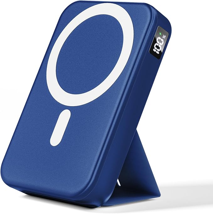 Magnetic Power Bank, 10000mAh Wireless Portable Charger with 20W USB-C Fast Charging, Foldable Stand & LED Display Battery Pack, Compatible with iPhone 16/15/14/13/12, Blue