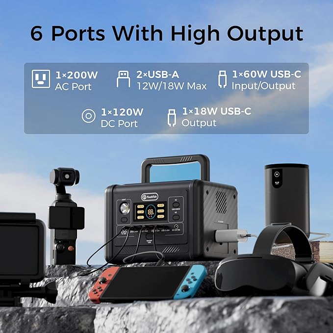 Flashfish 200W Portable Power Station - 153Wh LiFePO4 Battery, 400W Surge, Pure Sine WaveAC Outlets, 60W PD USB-C, Fast Recharge, Solar Generator for Home, Camping & Emergencies
